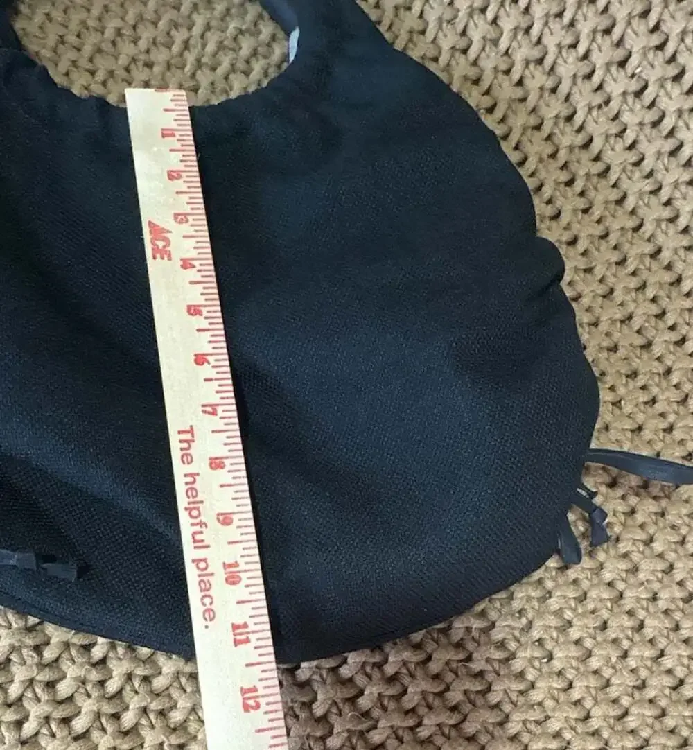 1154 LILL STUDIO Black Textured Hobo Handbag with Ring Handle and Drawstring Sid